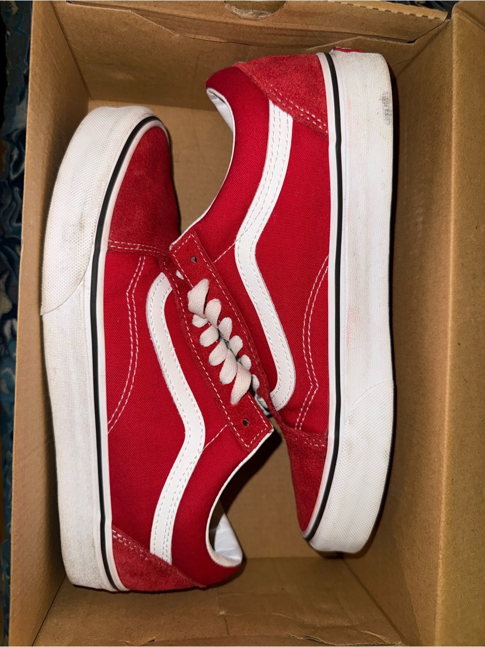 Vans Red and White Old Skool Low-Top Sneakers